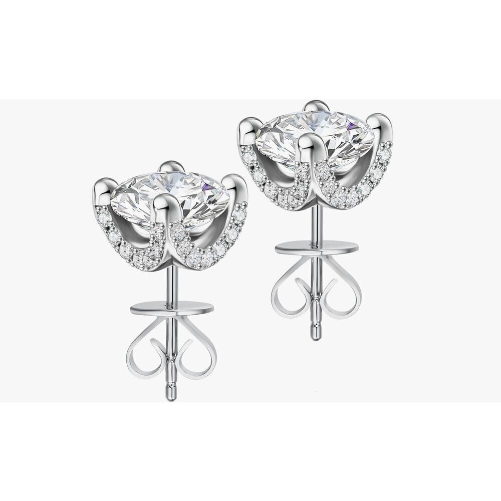 New~Genuine Moissanite Diamond 2Ct. Rose Cut Halo Design Stud Earrings~925SS